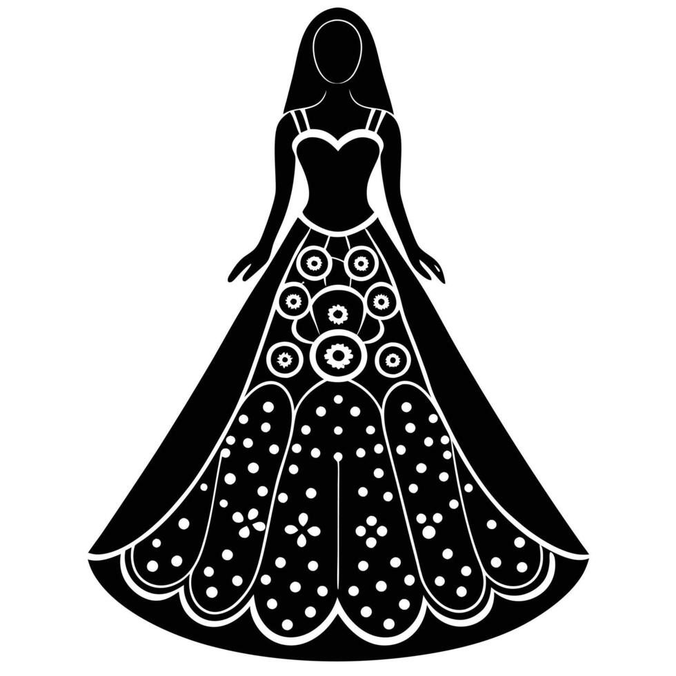 Bridal Henna Silhouette on White Background canvas canvas vector