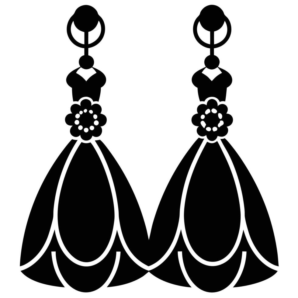 Bride's Earrings Silhouette on White Background canvas vector