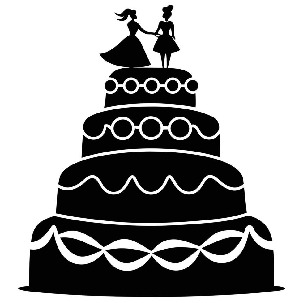 Wedding Cake Silhouette on White Background canvas vector