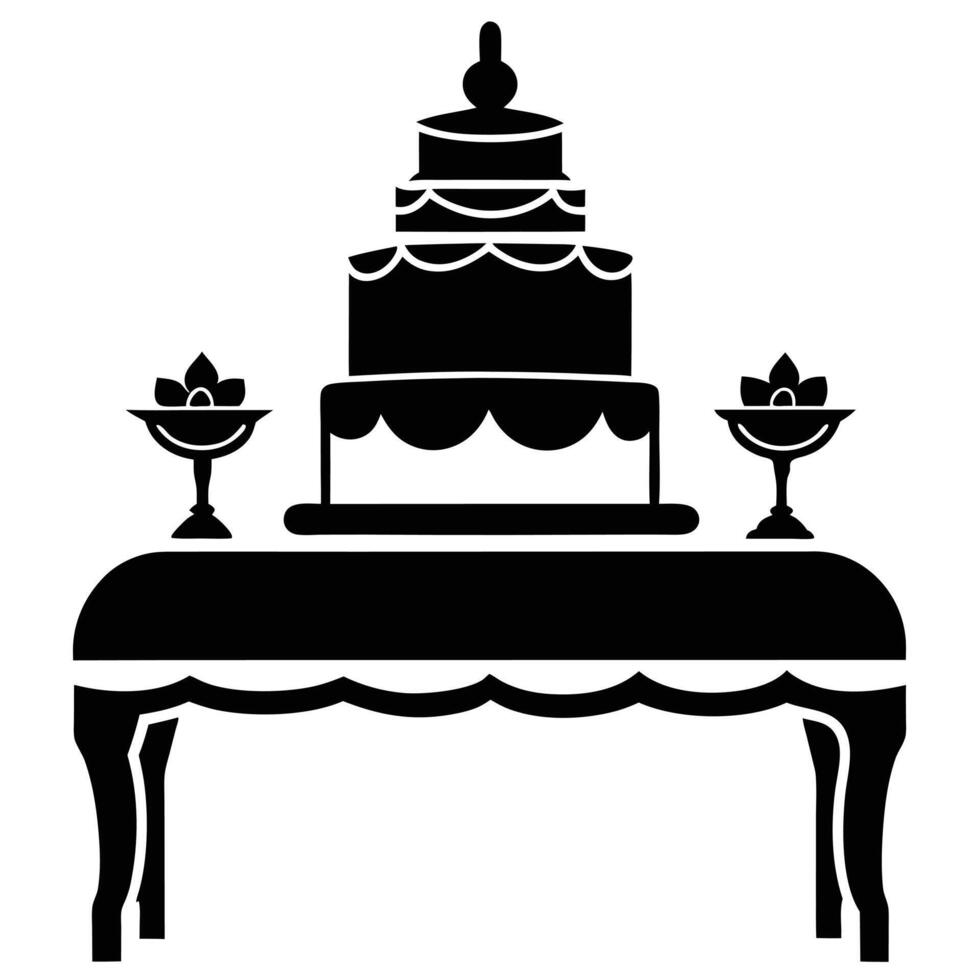 Wedding Cake Table Silhouette on White Background canvas vector
