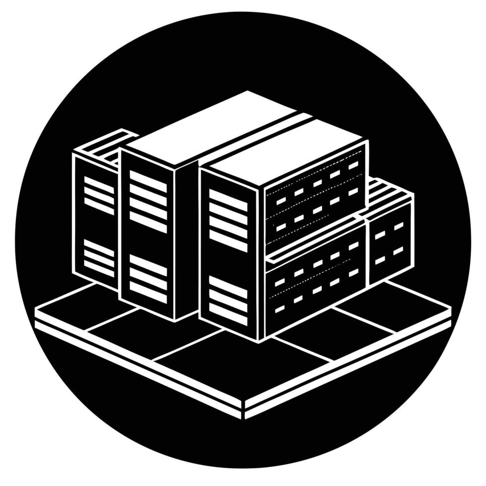 Server Room Silhouette on White canvas vector