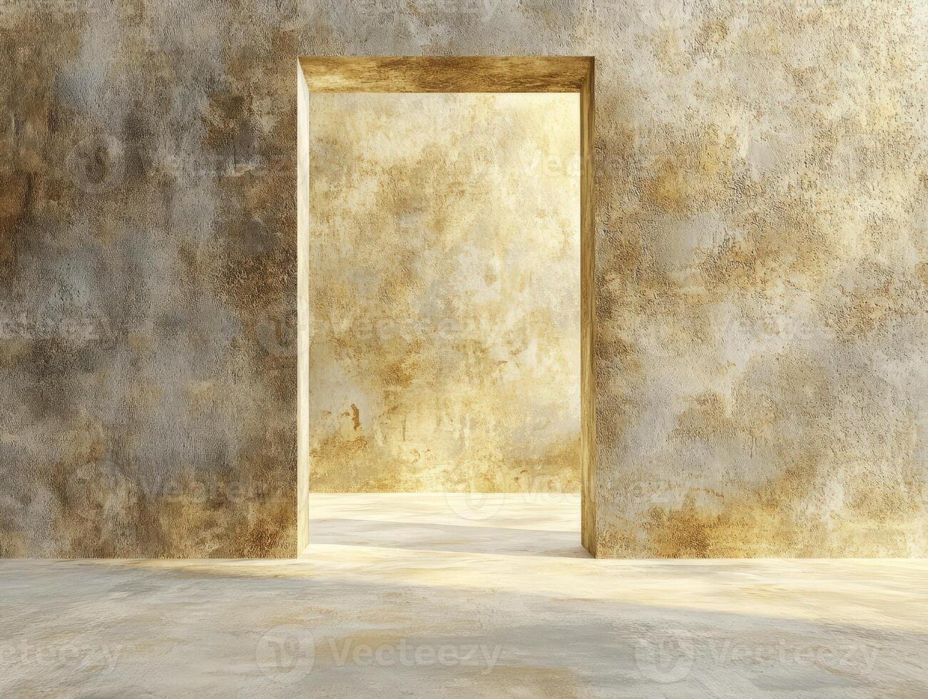 A simple, illuminated doorway in a textured wall, inviting exploration and discovery. photo