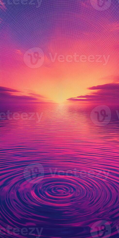 Vibrant sunset over calm waters with ripples reflecting warm hues mobile phone wallpaper photo