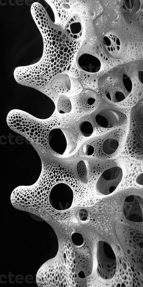 Intricate white structure with hollow forms showcased in black background suitable for mobile phone wallpaper photo