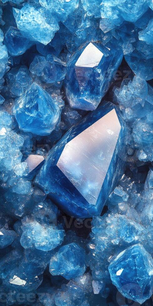Blue crystals shining amidst smaller rocks create a mesmerizing display mobile phone wallpaper photo