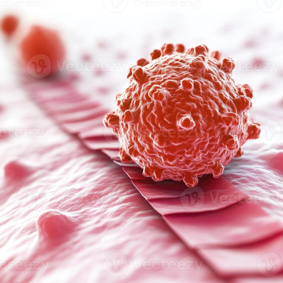 Microscopic view of virus interacting with cellular membrane in a biological setting photo