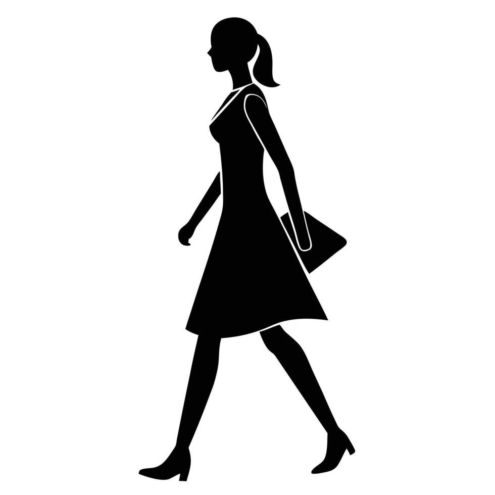 Silhouette of Woman Walking Gracefully on Plain White Background vector