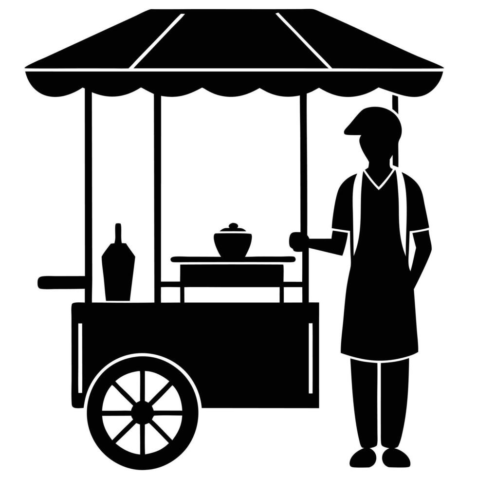 Street Food Vendor Silhouette Illustration on White canvas vector