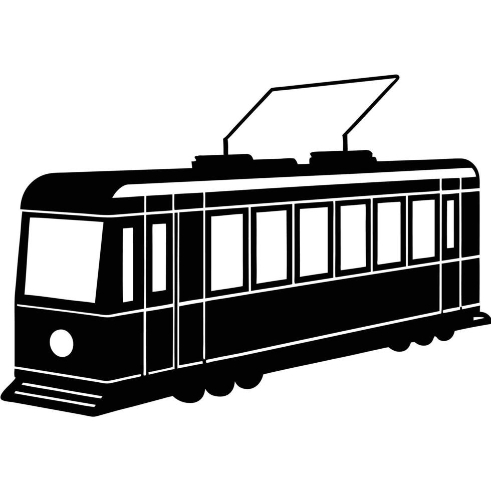 City Tram Silhouette on White Background vector