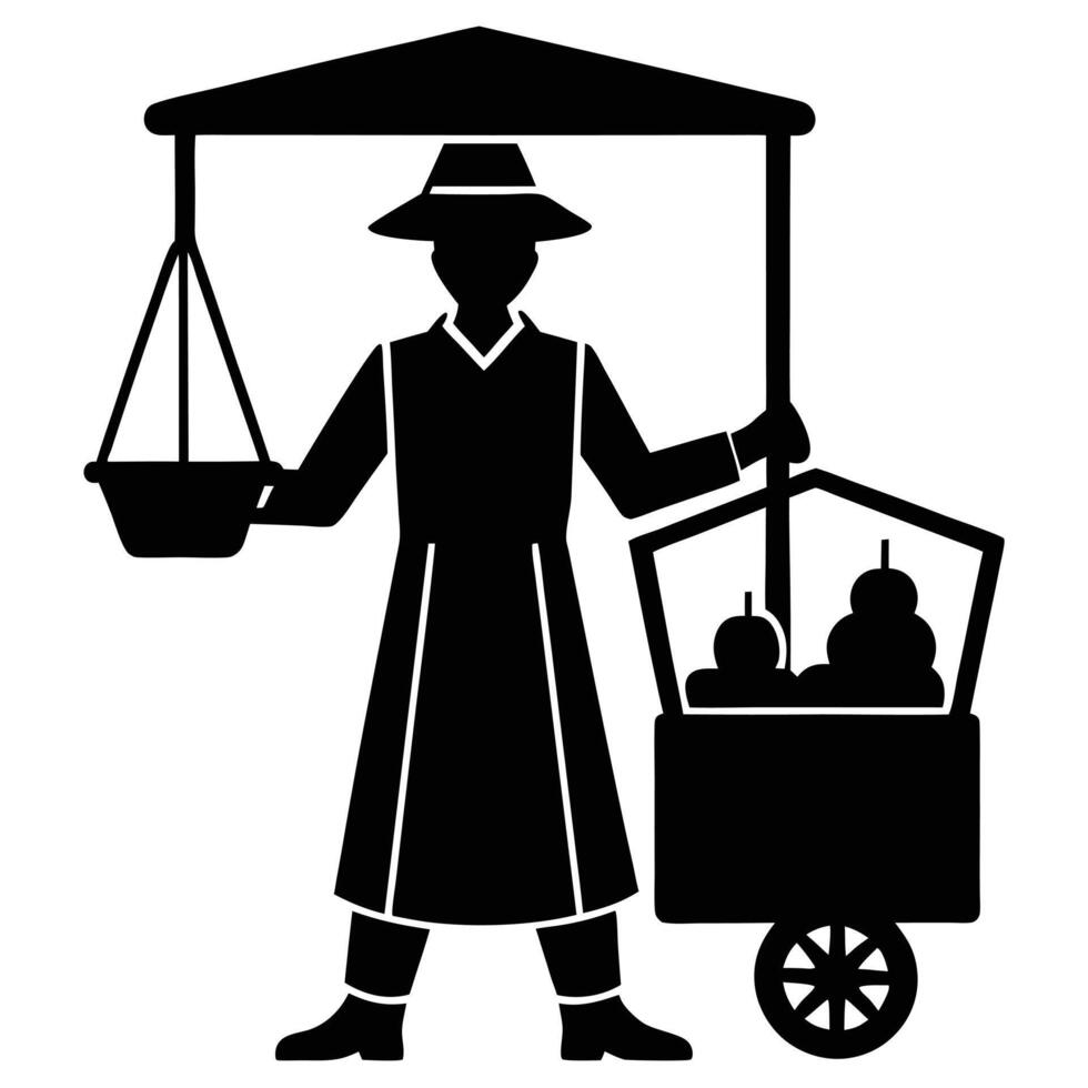 Street Vendor Silhouette Depicting Urban Commerce vector