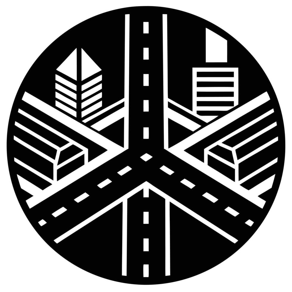 Urban Intersection Silhouette Design Isolated on White vector