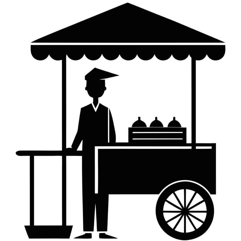 Street Food Vendor Silhouette Isolated on White canvas vector