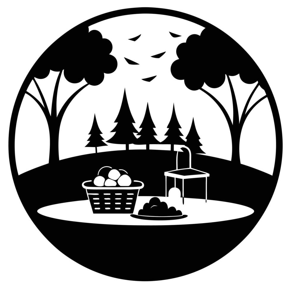 Picnic Silhouette Isolated on White canvas vector