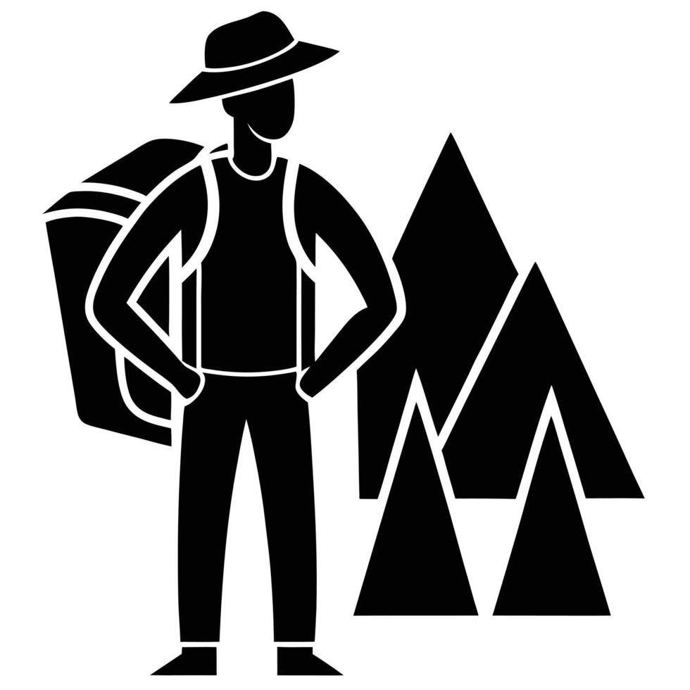Silhouette of Tourist Standing Isolated on White vector