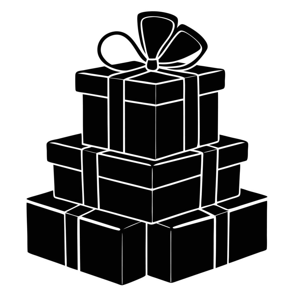 Two Layers of Stacked Gifts Silhouette on White vector