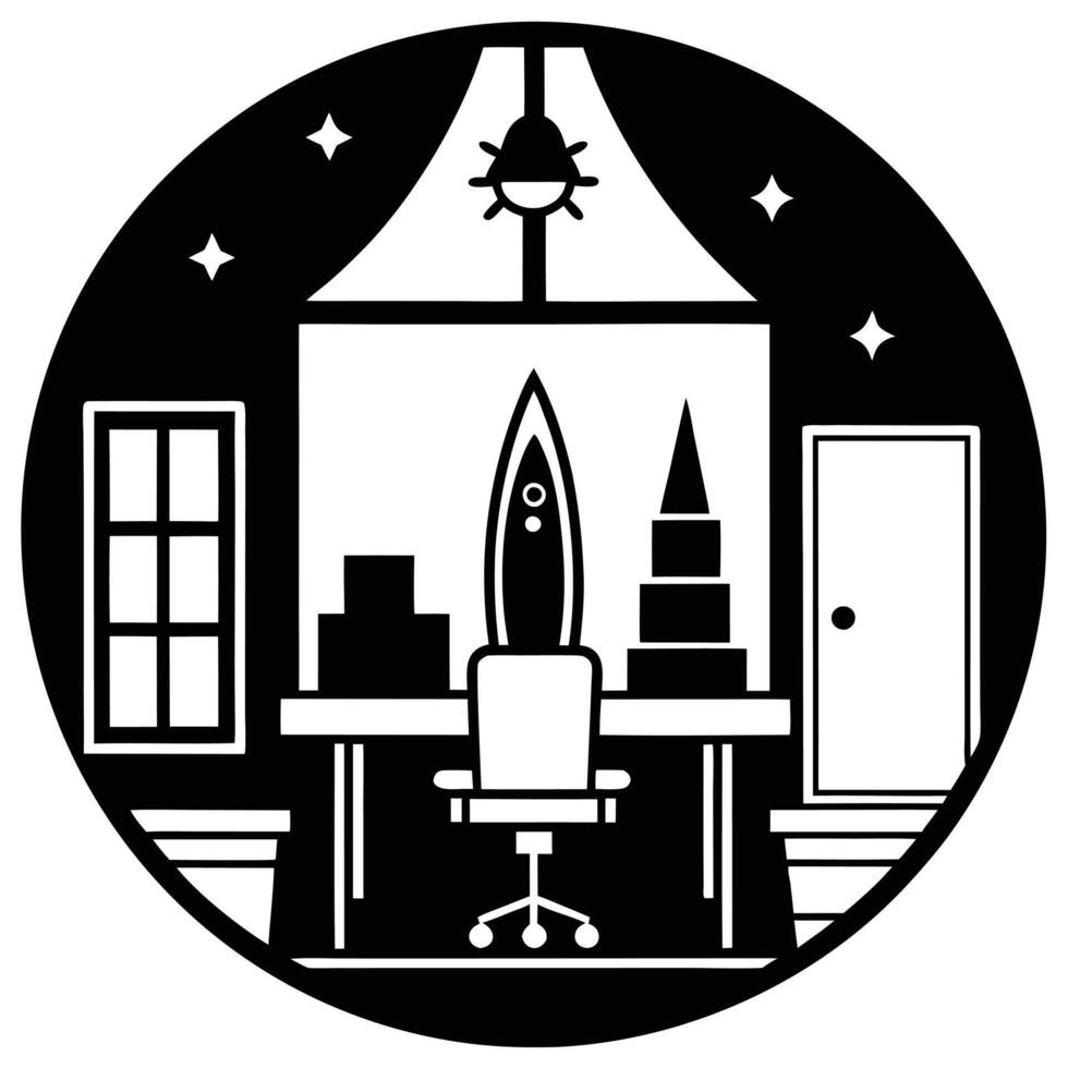 Startup Office Silhouette Illustration on White canvas vector