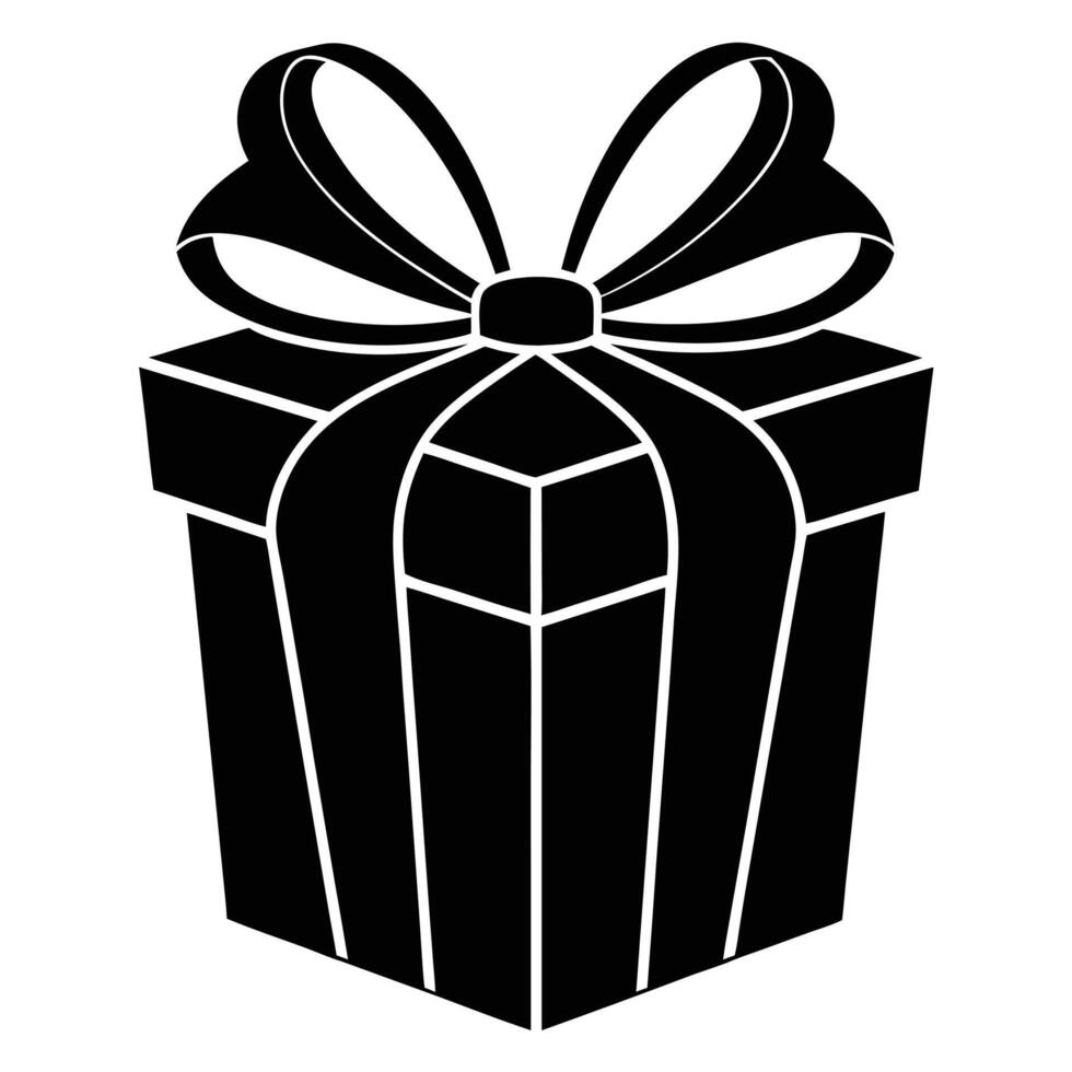 Wrapped Gift with Bow Silhouette on White vector