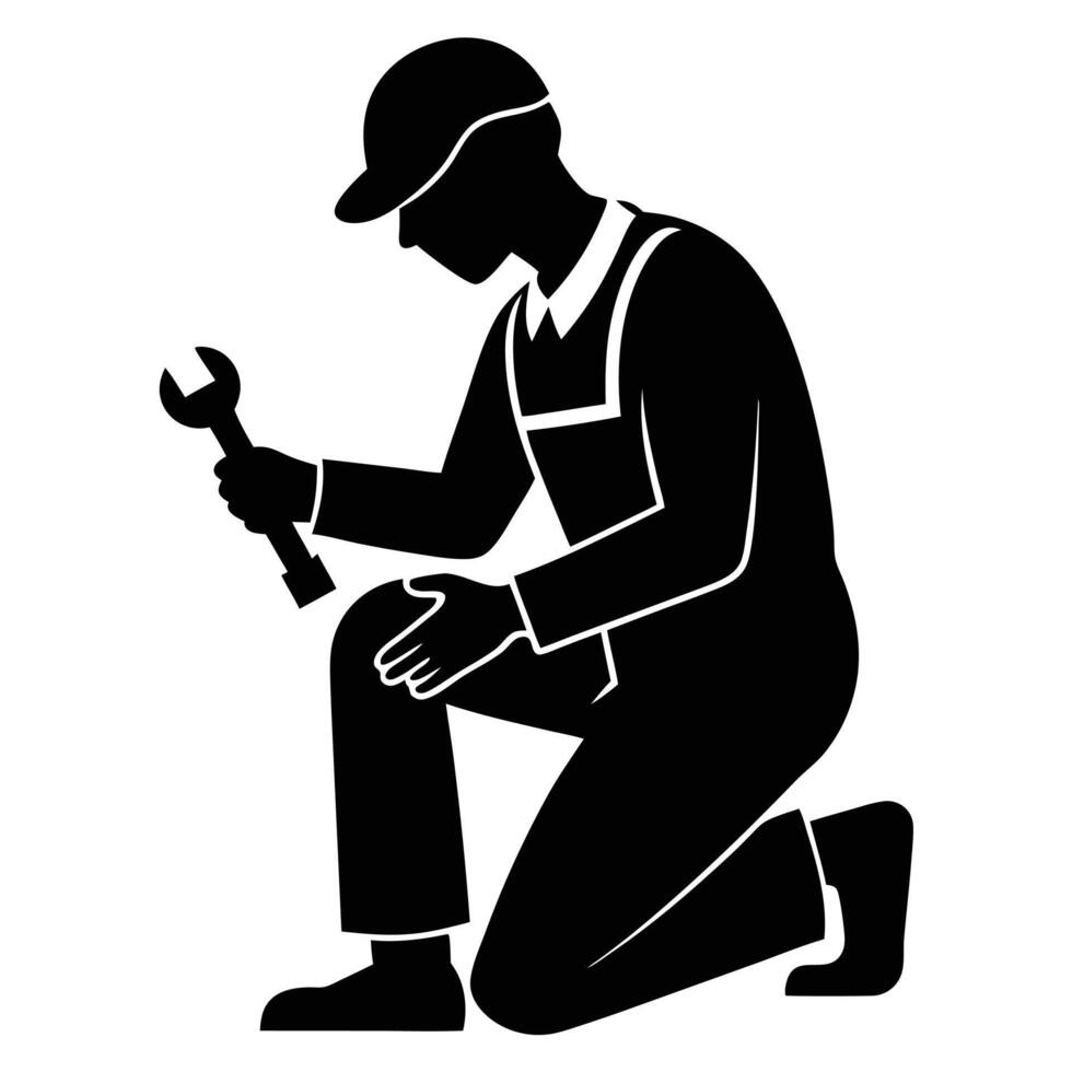 Repairing Man Silhouette Isolated on White canvas vector