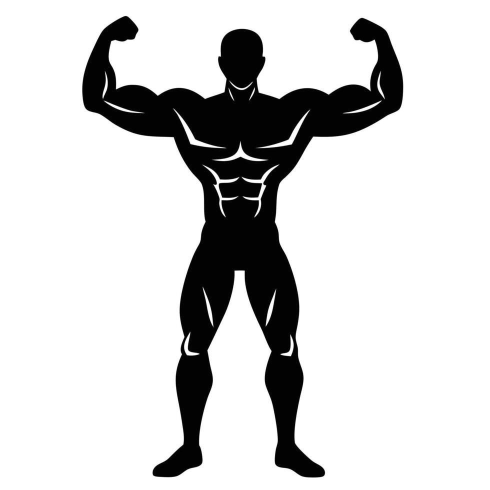 Strong Man Flexing Muscles in a Simple Silhouette on White Background vector