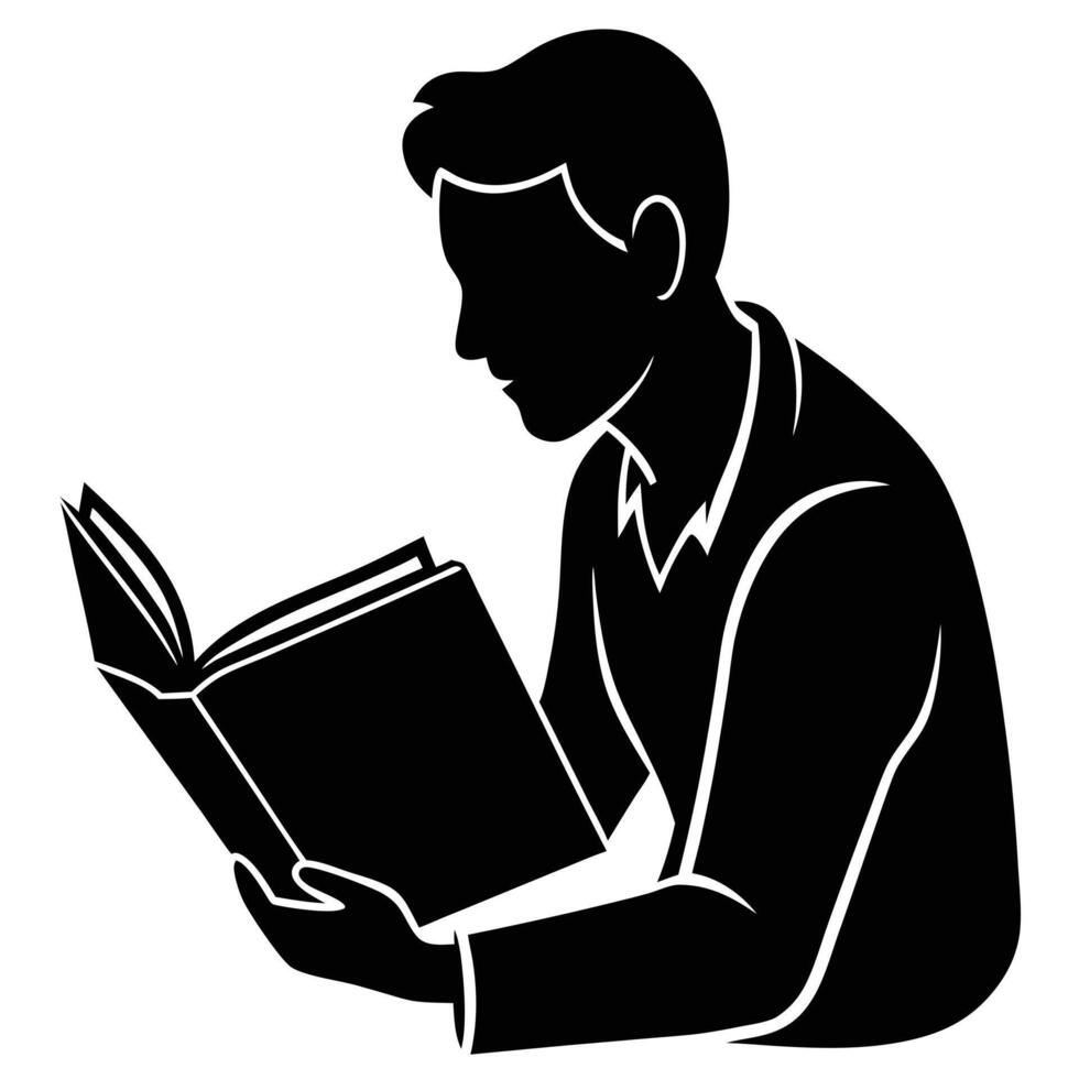 Studying Man Silhouette on White Background vector