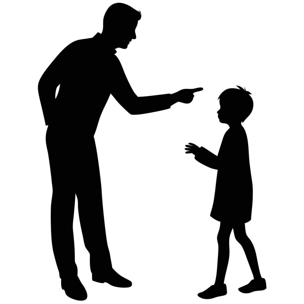 Teaching Child Man Silhouette on White vector