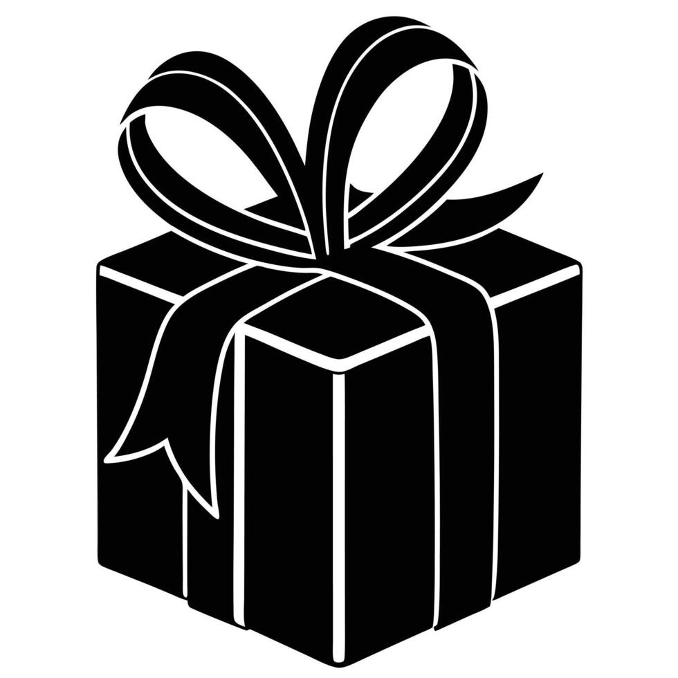 Wrapped Gift with Ribbon Silhouette Isolated on White vector