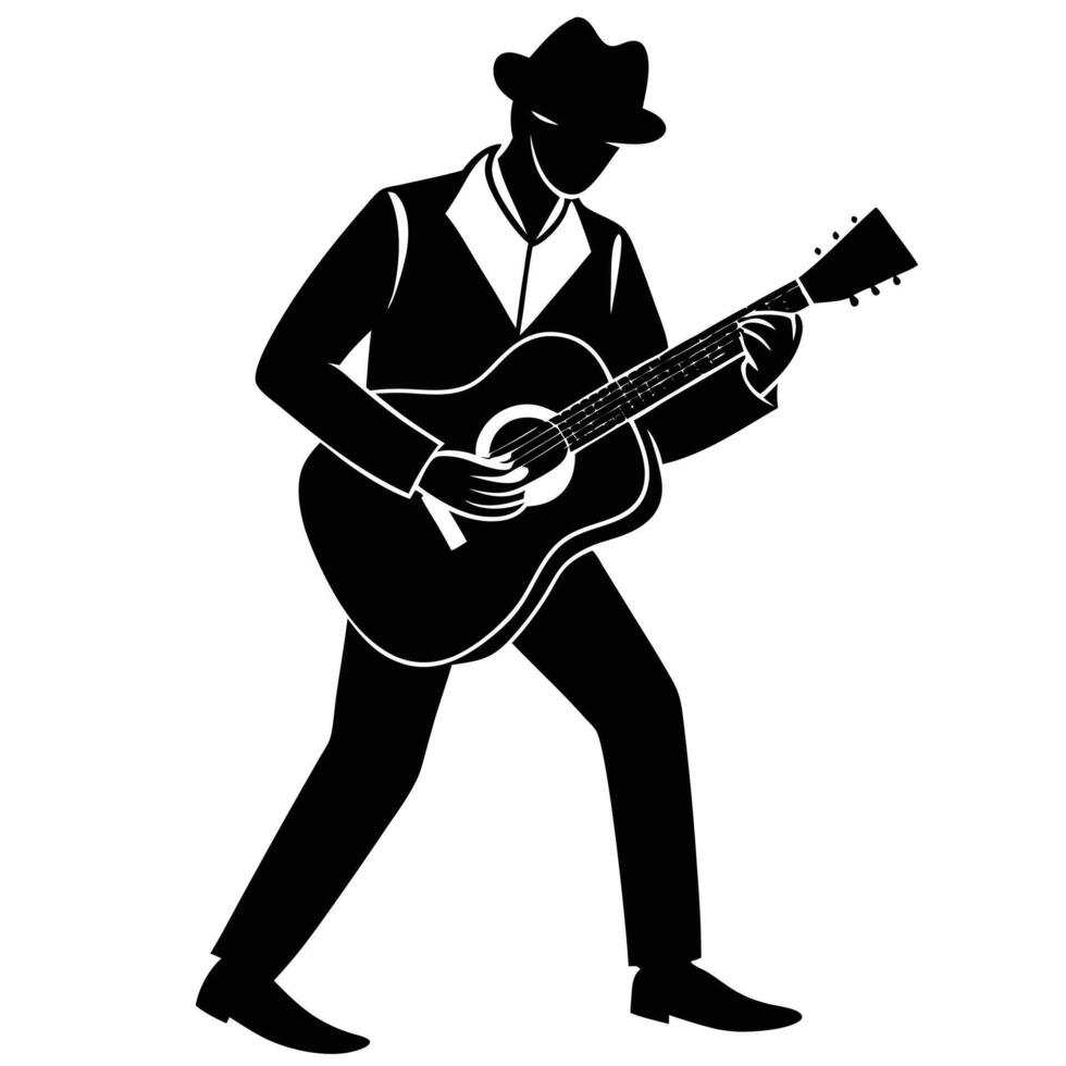 Guitarist Silhouette Isolated on White canvas vector