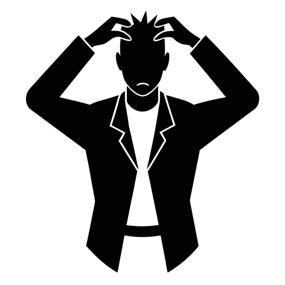 Stressed Man Silhouette Illustration Isolated on White vector