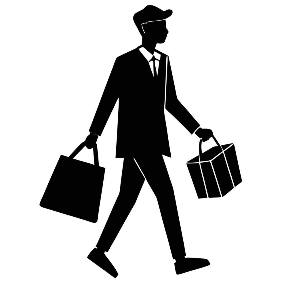 Shopping Man Silhouette Isolated on White canvas vector
