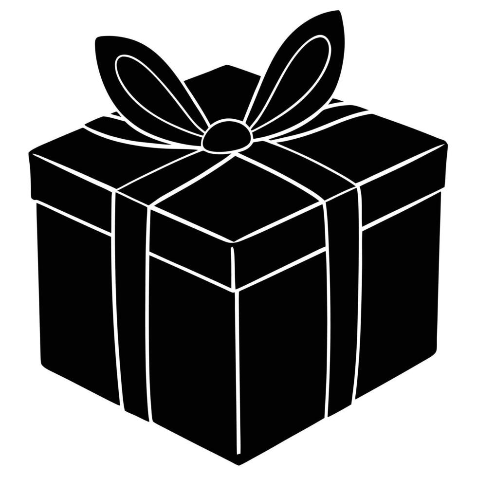 Hand-Drawn Bow Wrapped Box Silhouette vector
