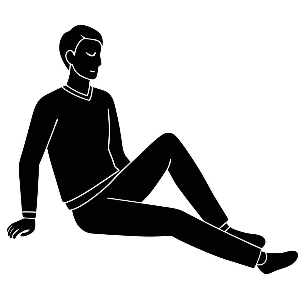 Relaxed Man Silhouette Isolated on White canvas vector