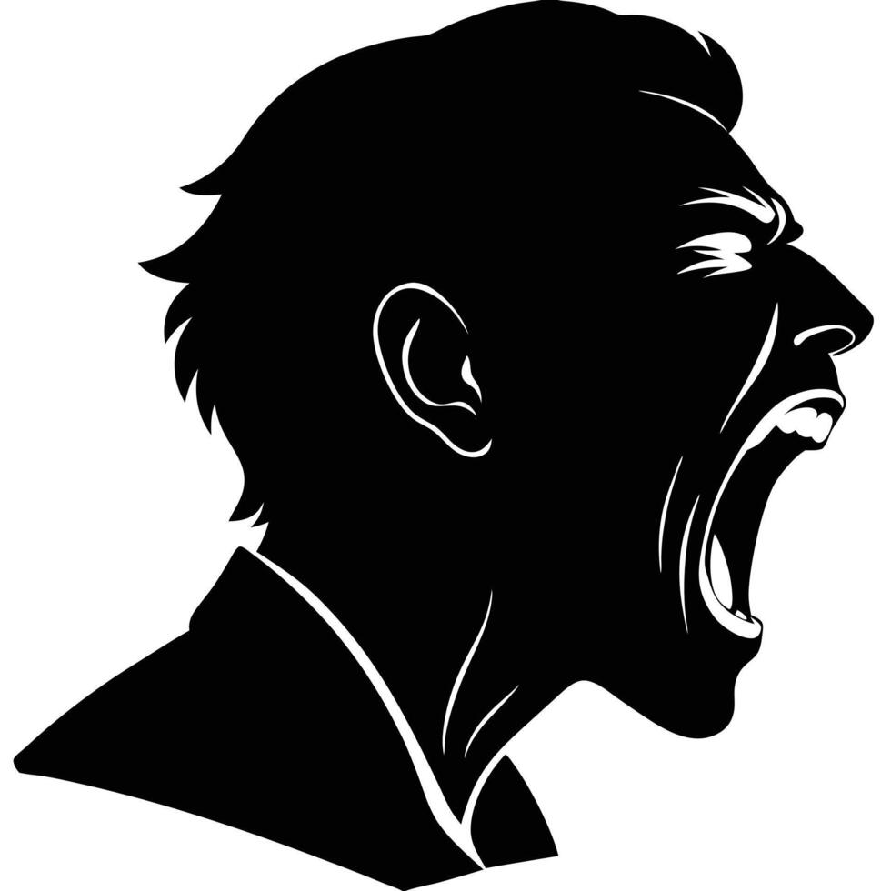 Shouting Man Silhouette Illustration on White canvas vector