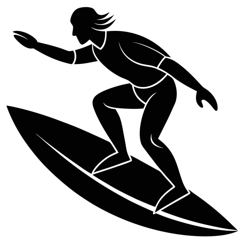 Surfing Man Silhouette Isolated on White vector