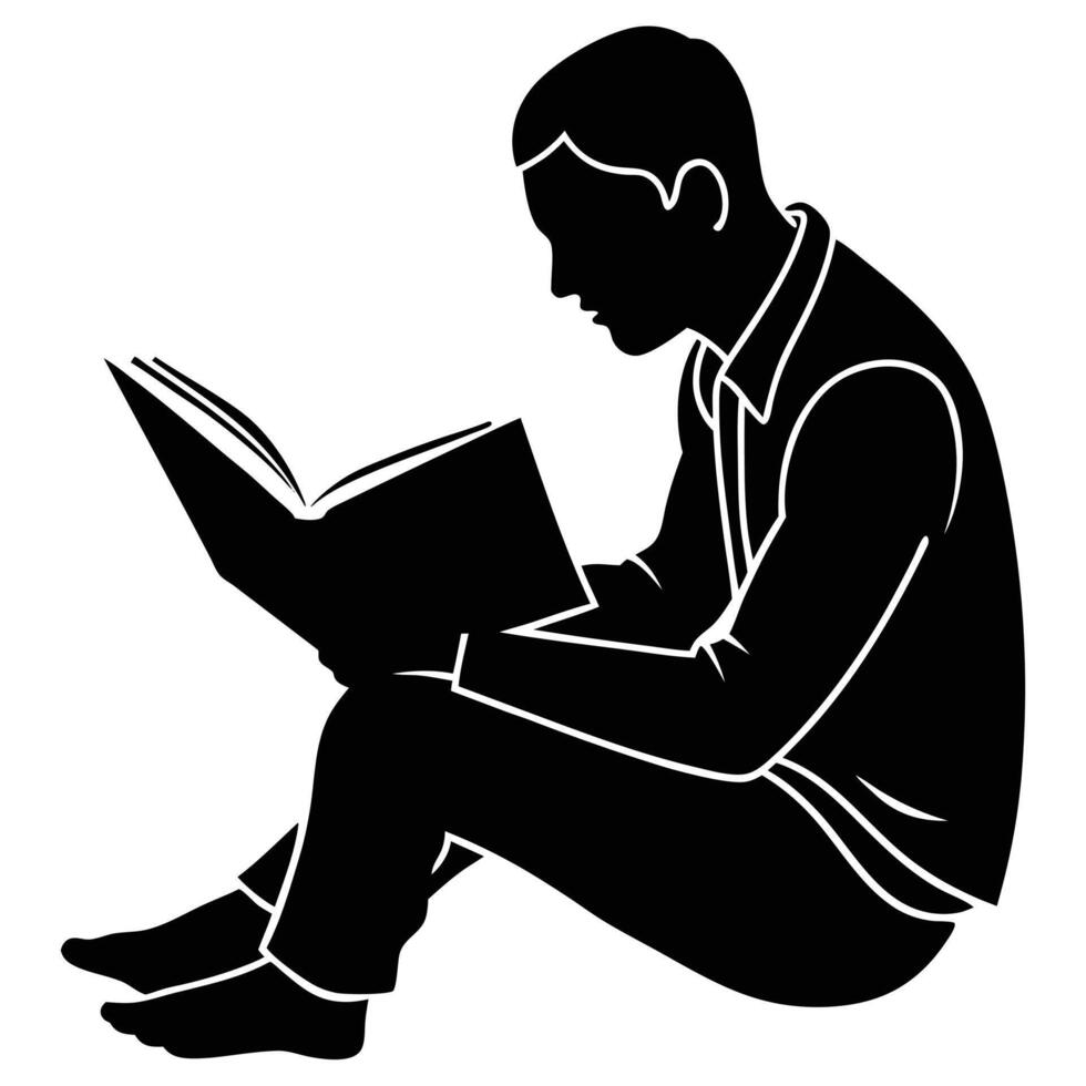 Studying Man Silhouette on White vector