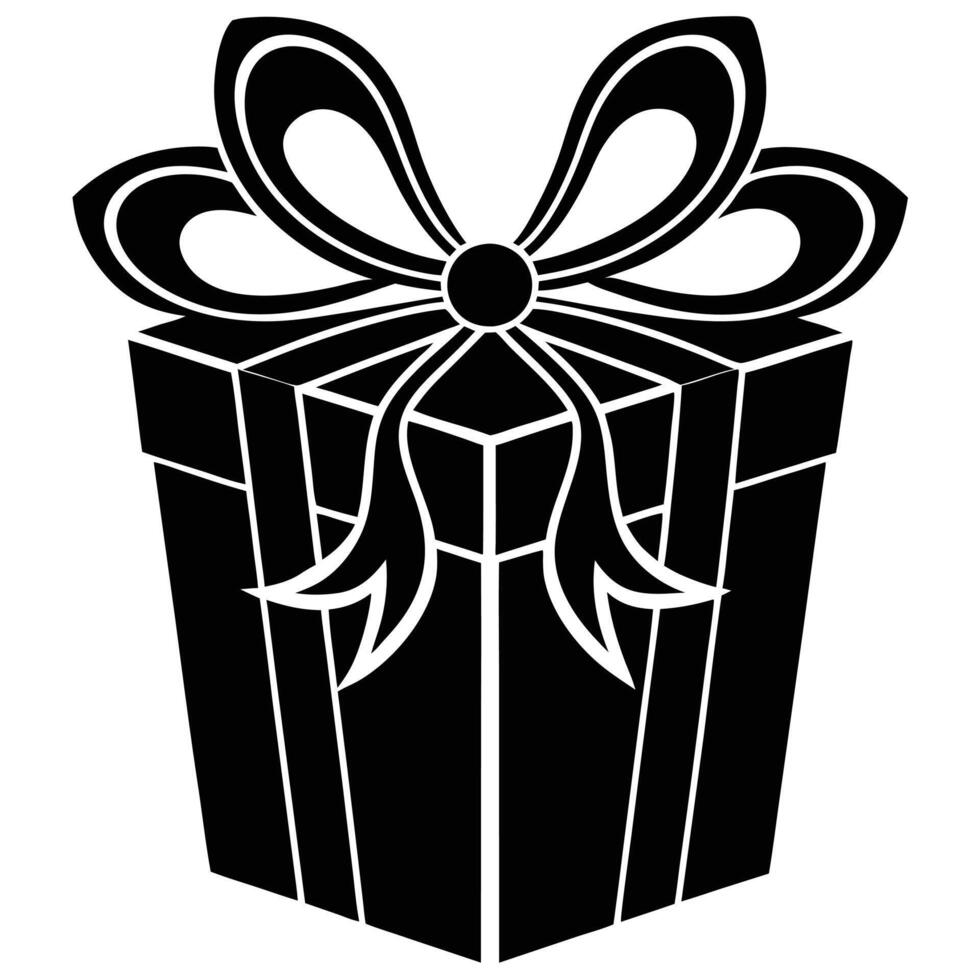 Wrapped Gift with Decorative Bow Silhouette on White vector