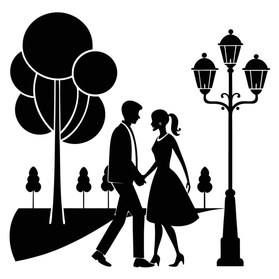 Romantic Walk in Park Silhouette Illustration vector