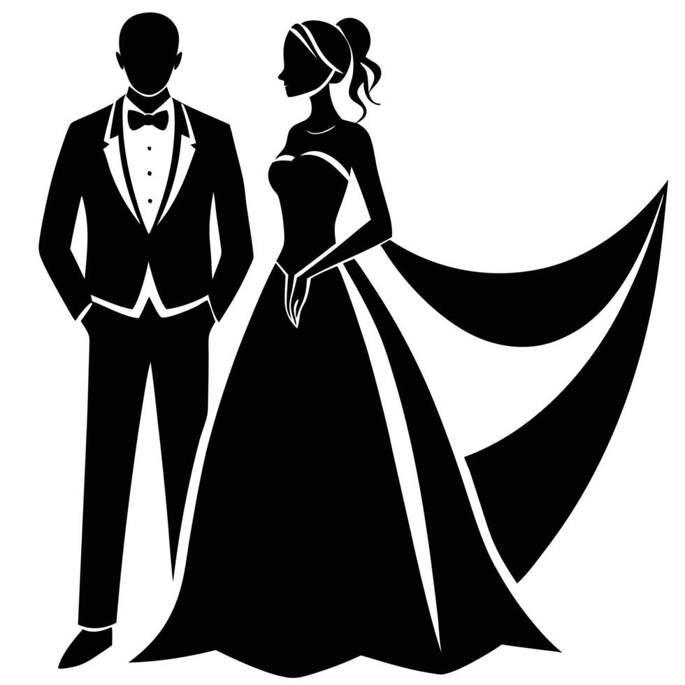 Wedding Couple Love Silhouette on White vector