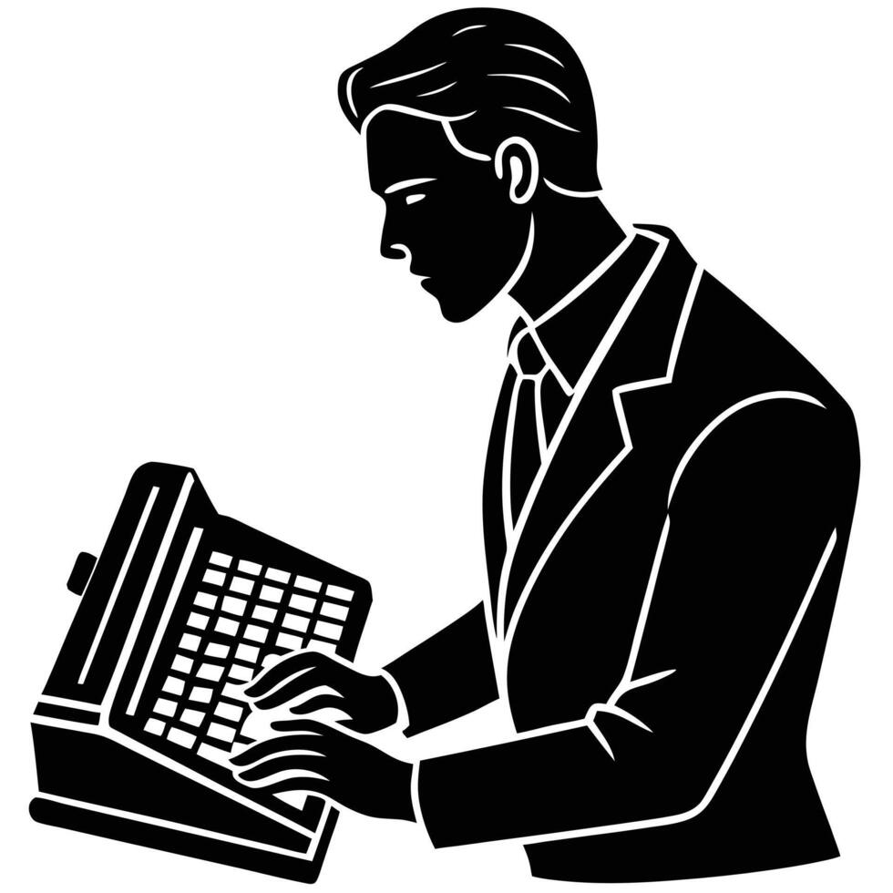 Man Typing Silhouette on White Background Representing Work and Technology vector