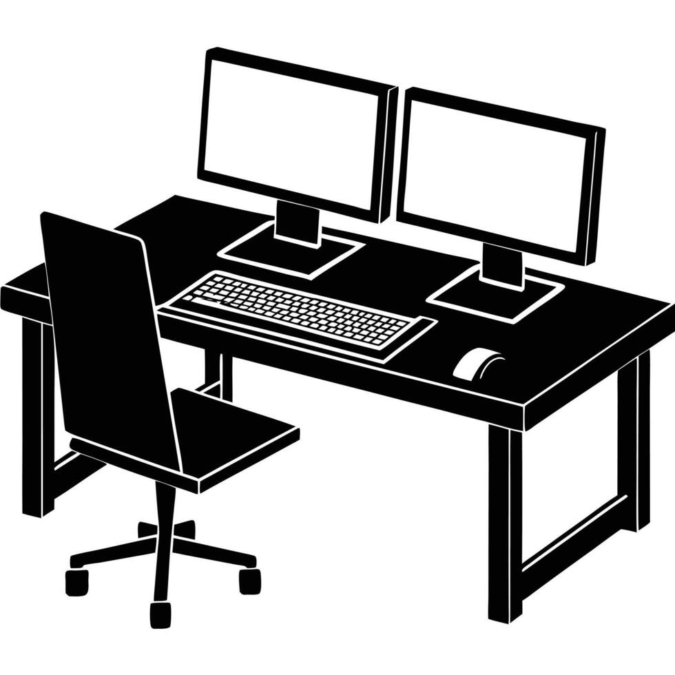 Home Office with Dual Monitors Silhouette vector