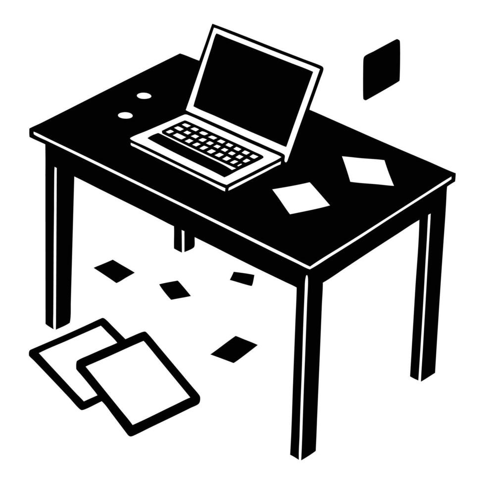 Home Office Desk with Papers Silhouetted vector