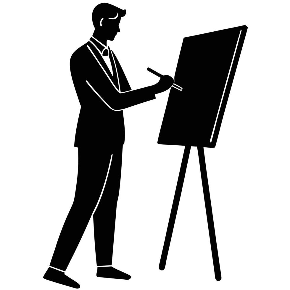 Man Writing on Board Silhouette on White vector