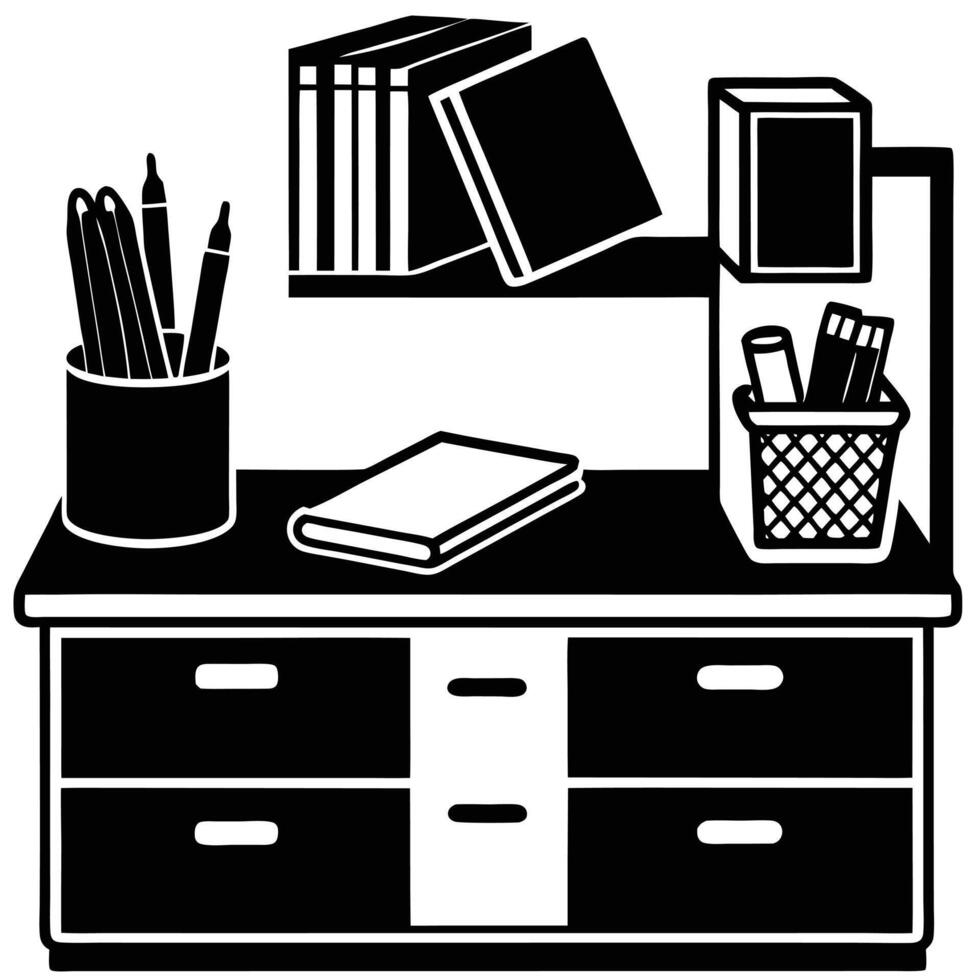 Tranquil Organized Workspace with Pen Holder and Notebook Silhouette vector