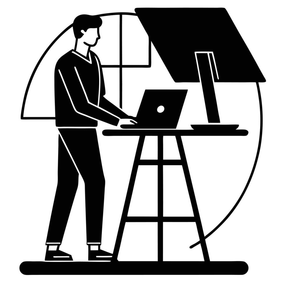 Freelance Professional's Focused Home Office Silhouette laptop vector