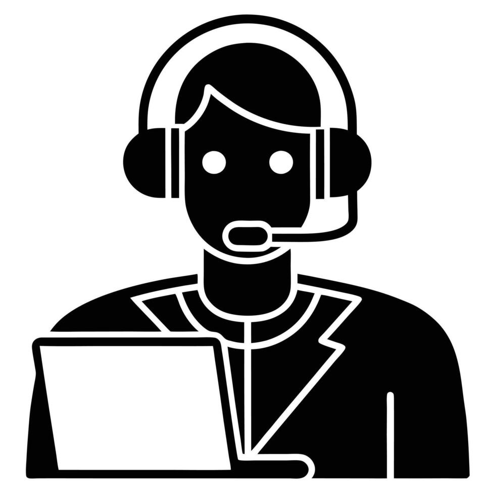Focused Remote Worker in Headset Silhouette icon symbol design profile vector