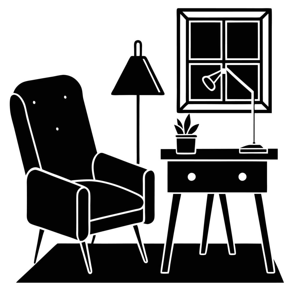 Home Office Setup Silhouetted on White vector