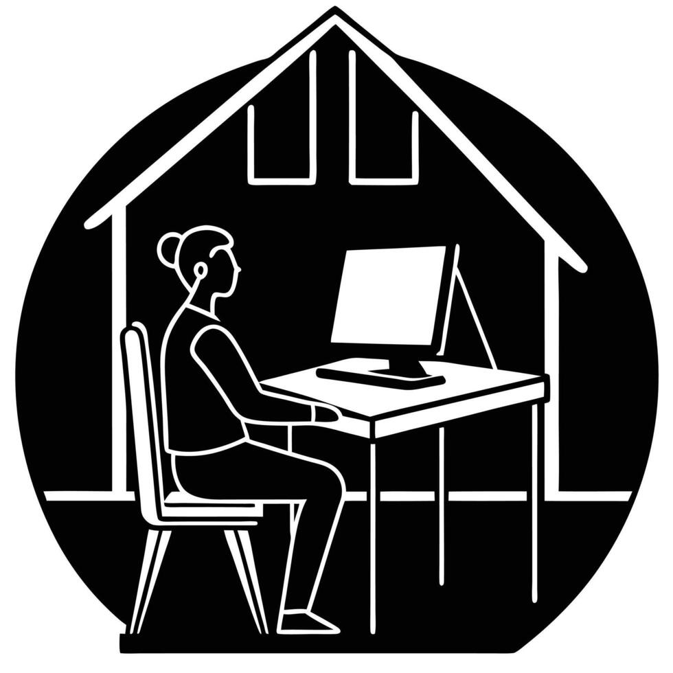 Freelancer's Silhouette at Home Desk - Remote Work Concept job laptop vector