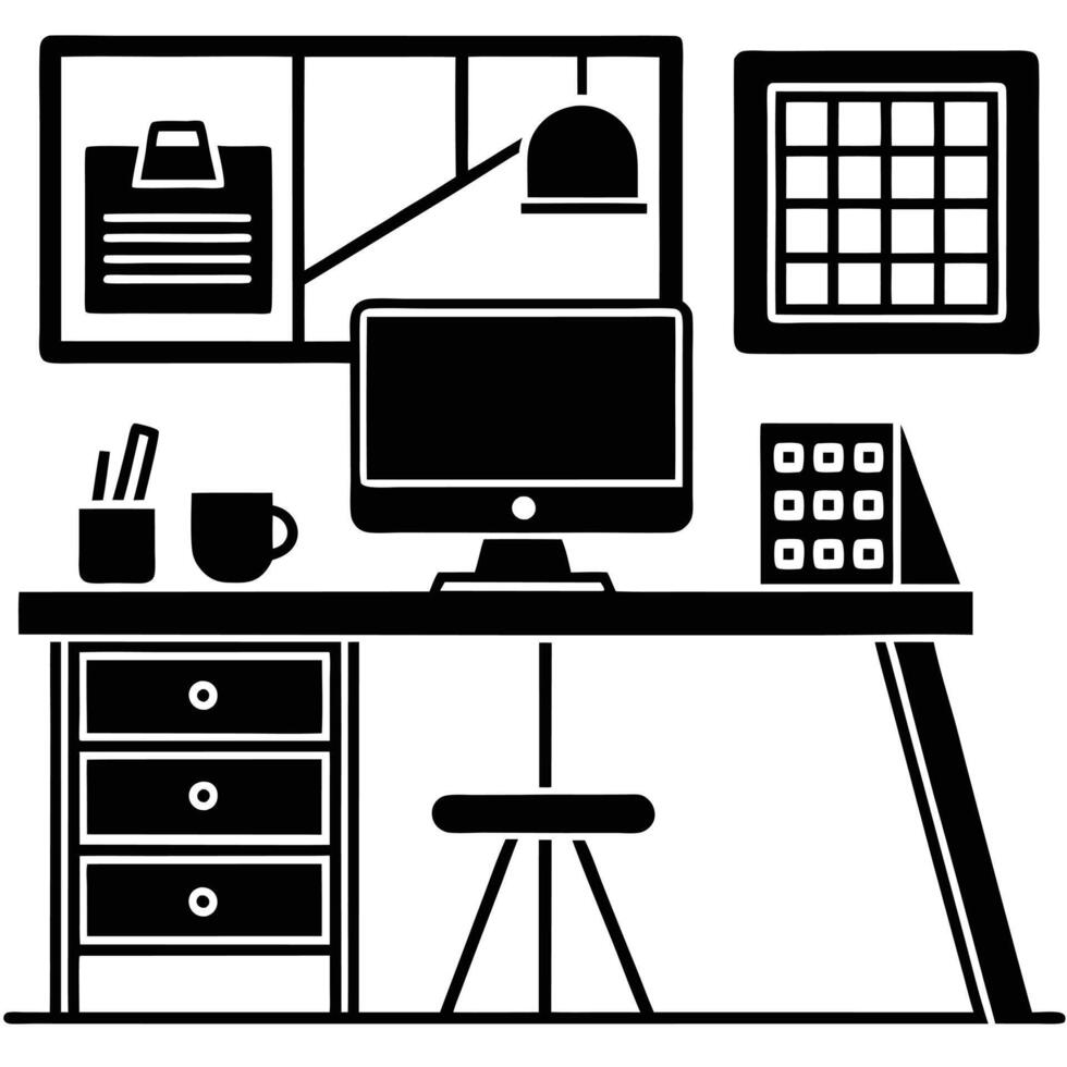 Home Office Haven. Digital Calendar Display desk planner schedule vector