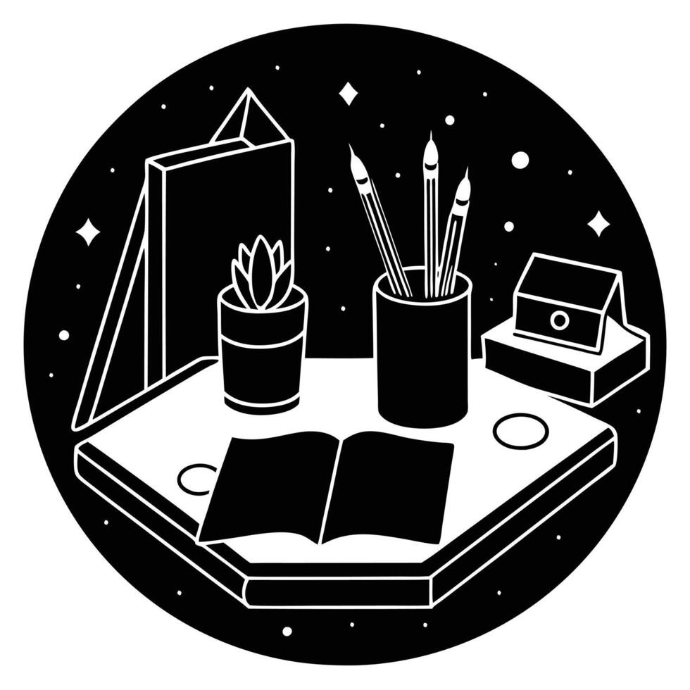 Workspace with Sketchbooks Silhouette Illustration vector