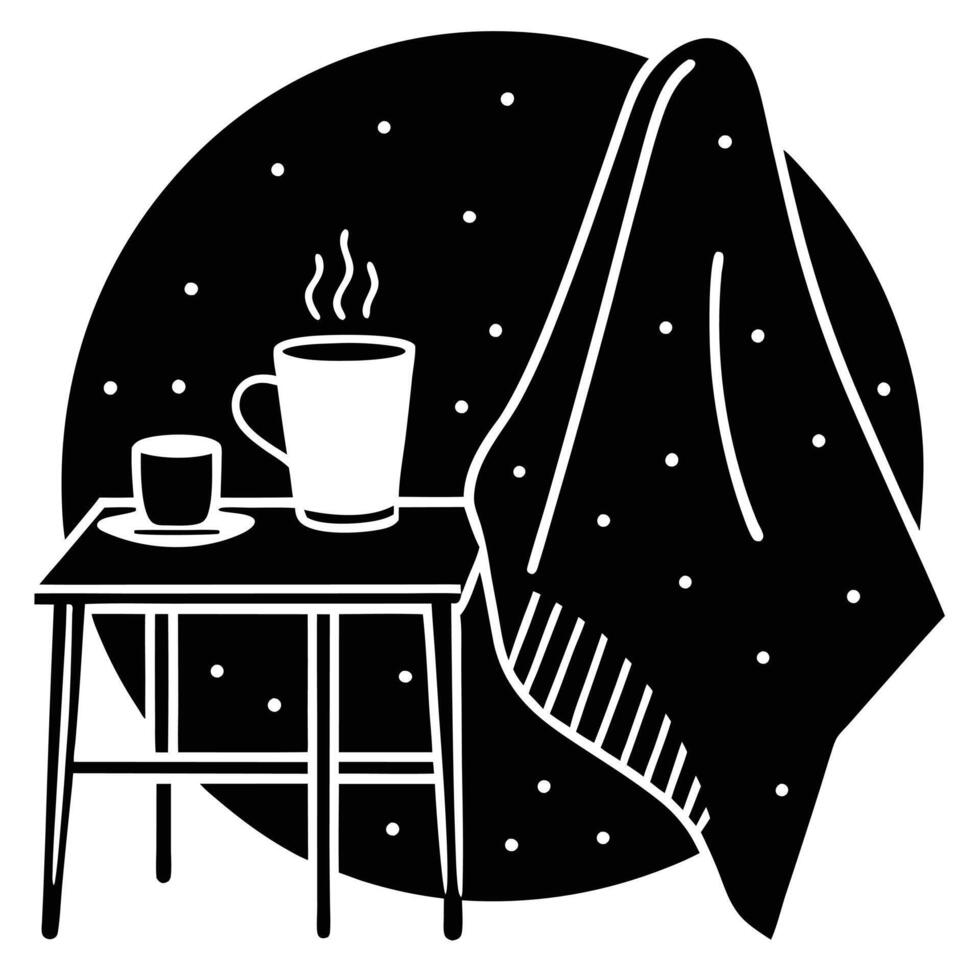 Workspace with Blanket and Coffee Silhouette vector