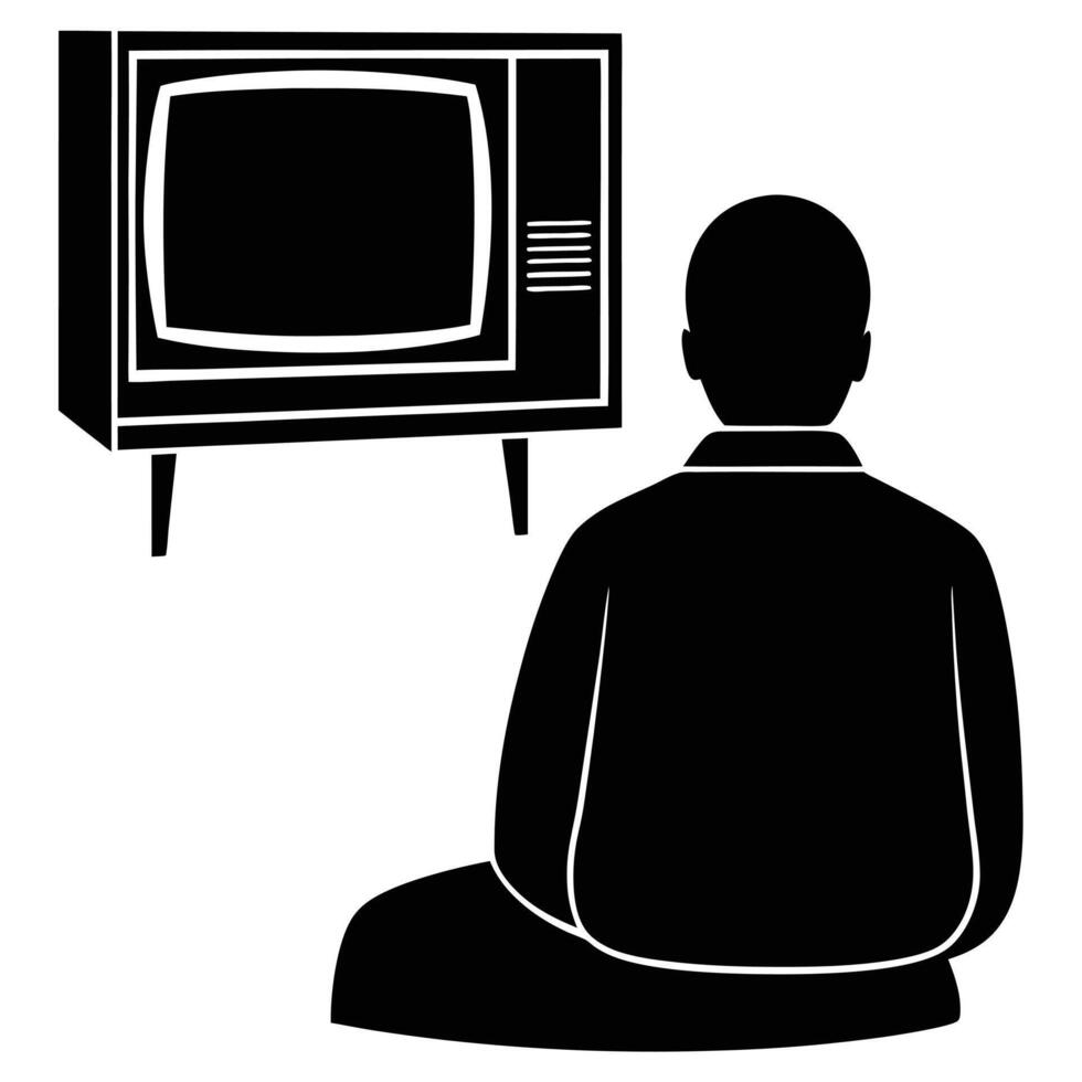 Watching TV Man Silhouette on White vector